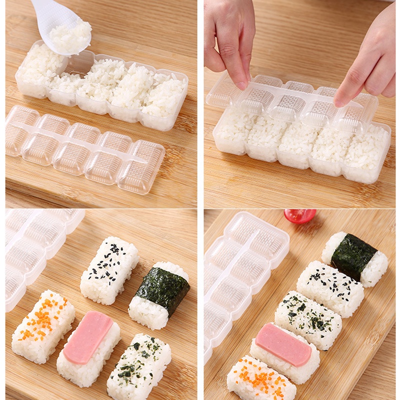 5 Roll Cetakan Sushi Bento Onigiri Bentuk Segitiga Persegi Non Stick Gaya Jepang