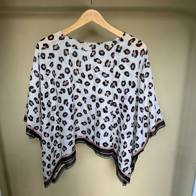 Outer kimono scraf premium-Leopard Broken white