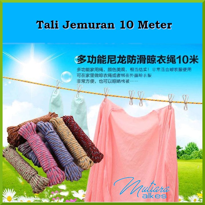 Tali Jemuran Nilon 10 Meter Anti Selip Nylon Warna-i Cantik Kuat Murah