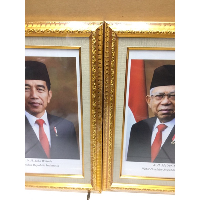 Bingkai frame figura presiden wakil dan pajangan garuda pancasila satu set motif linen 35x45cm