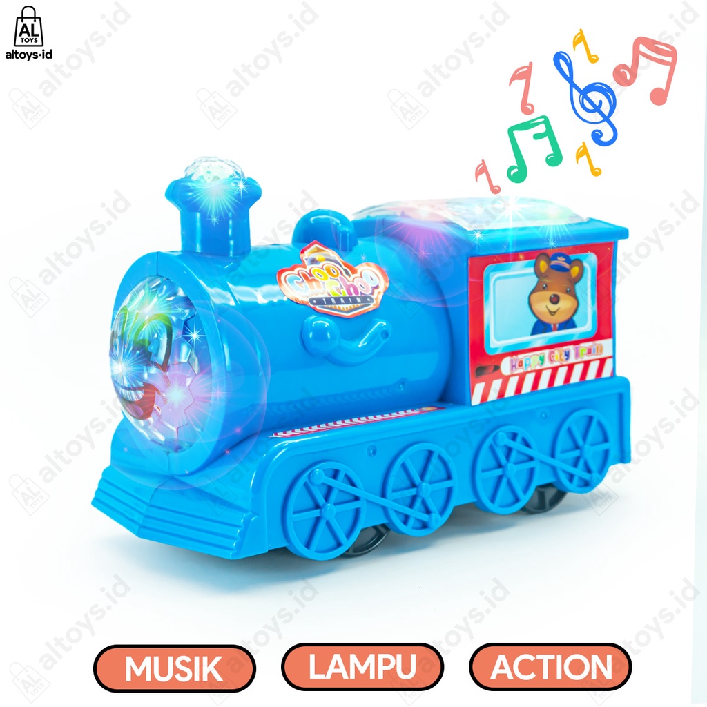 Choo Choo Happy City Train Mainan Lokomotif Kereta Musik Lampu dan Bisa Berjalan OCT5023