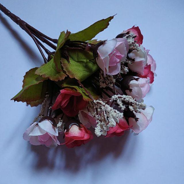 Bunga artificial Rose mini RM001, bunga dekorasi / bunga plastik-Pink fanta