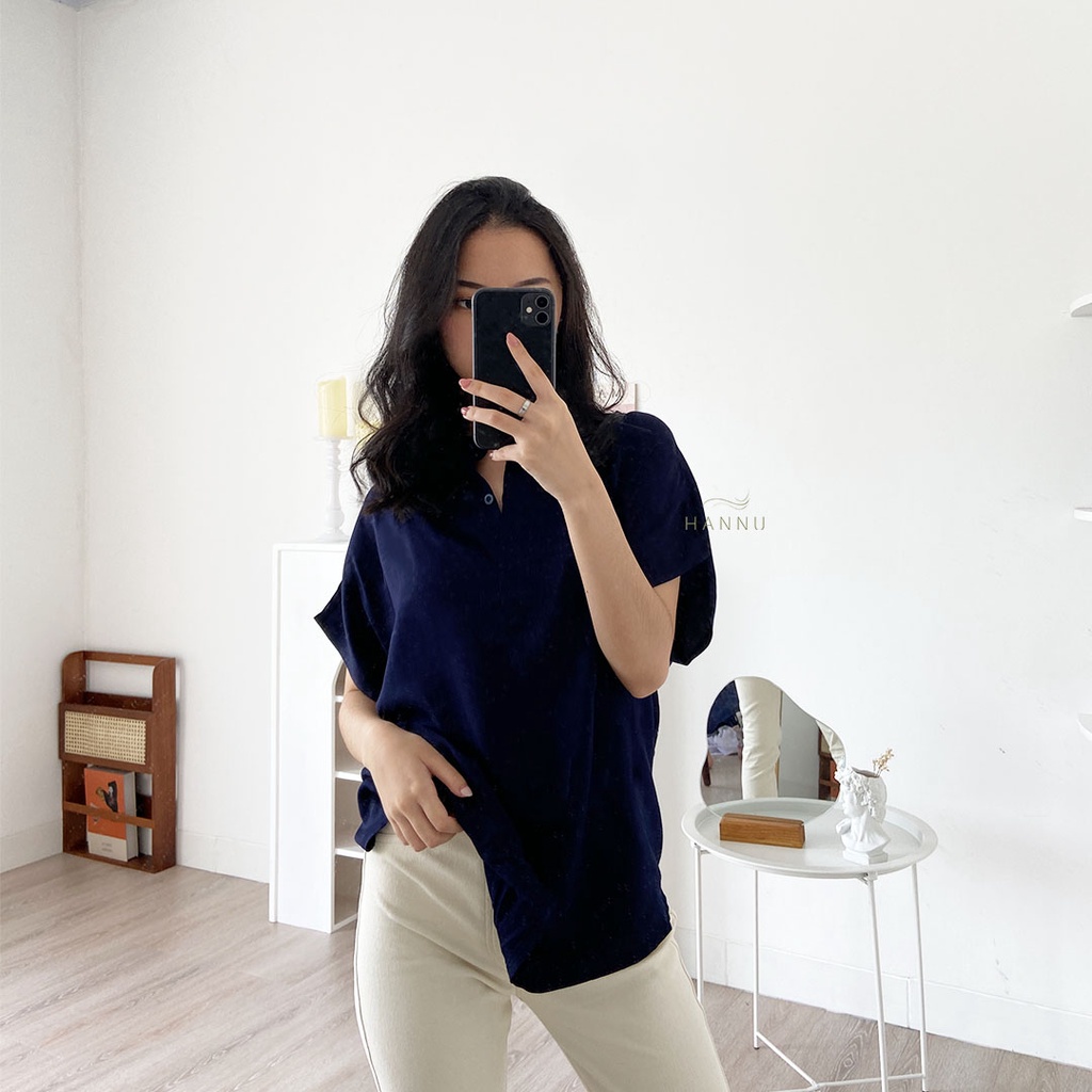 BLOUSE WANITA KERAH SHANGHAI | HANNU VHESA (5005)-Navy