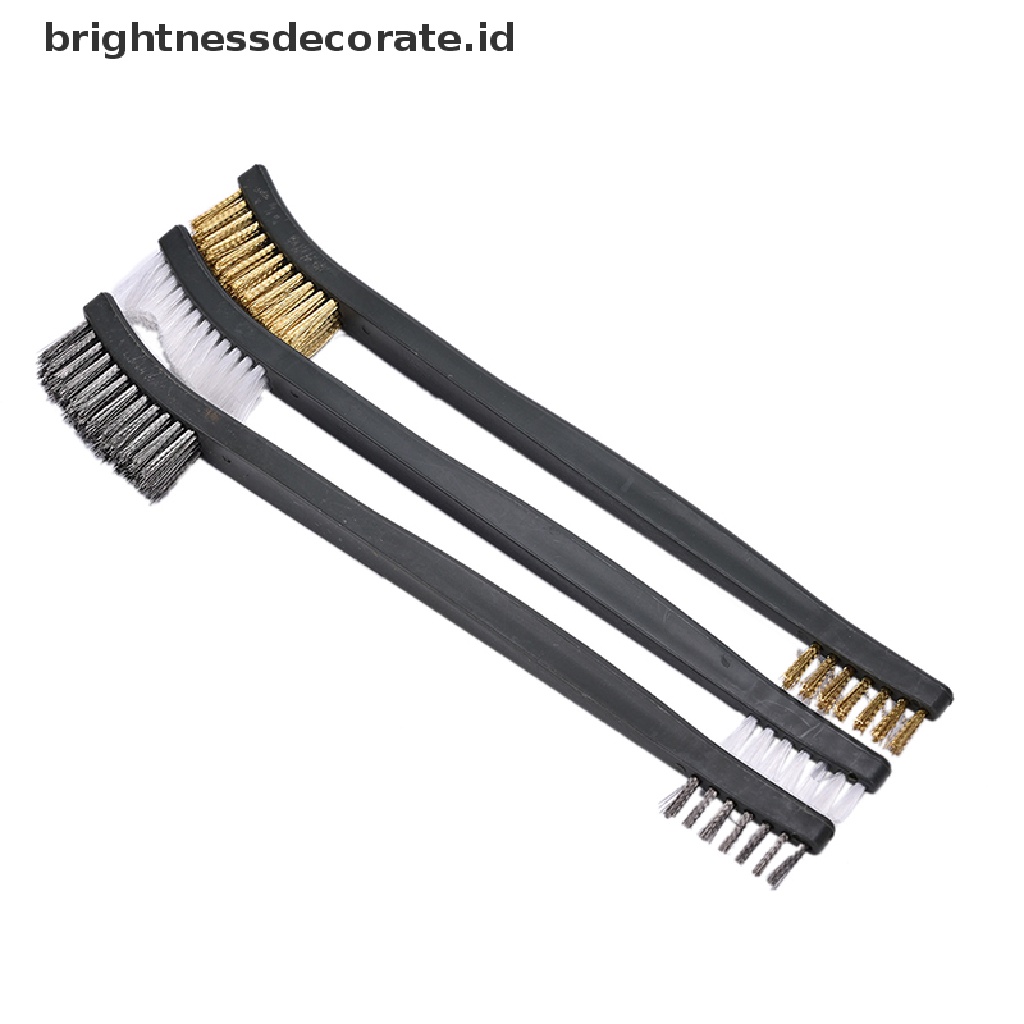 [birth] 3x Mini Wire Brush Set Brass Nylon Stainless Bristle Cleaning Tool Cleaner [ID]