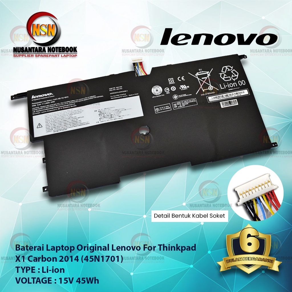 Baterai Original Laptop Lenovo THINKPAD X1 Carbon 2014/45N1701