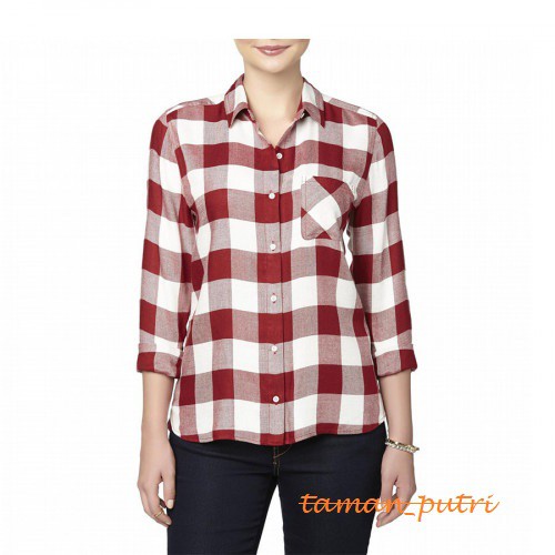 Bongo Button Front Shirt Plaid Red