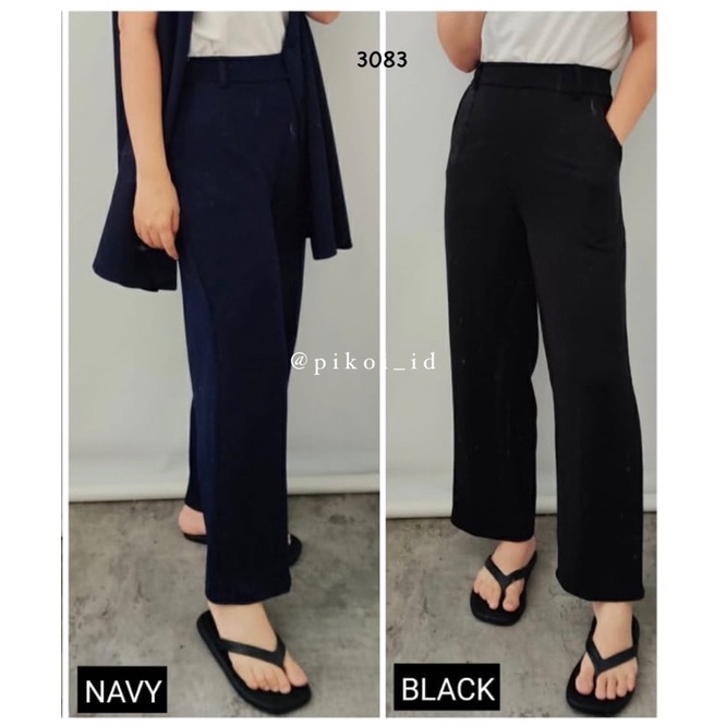 Celana highwaist premium polos / celana panjang wanita tinggi / Highwaist straight pant hitam 3083