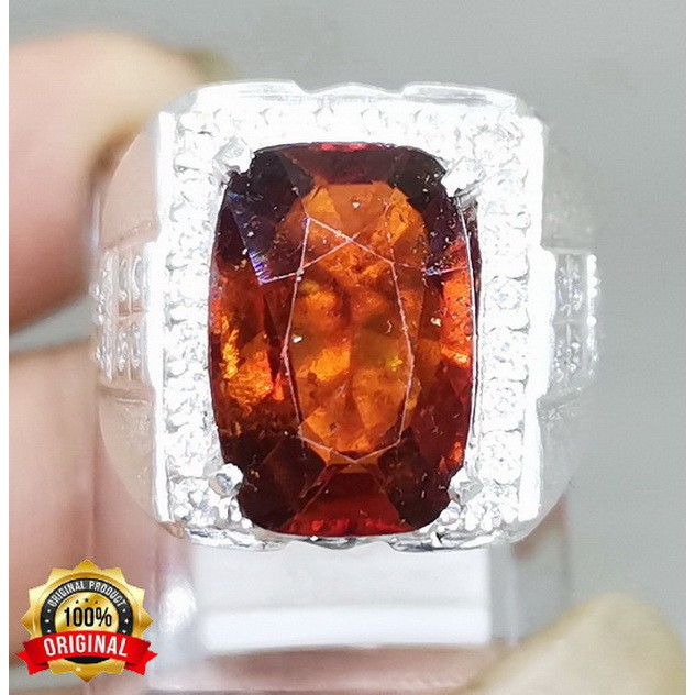 BATU CINCIN AKIK ASLI SRILANGKA GARNET RING PERAK
