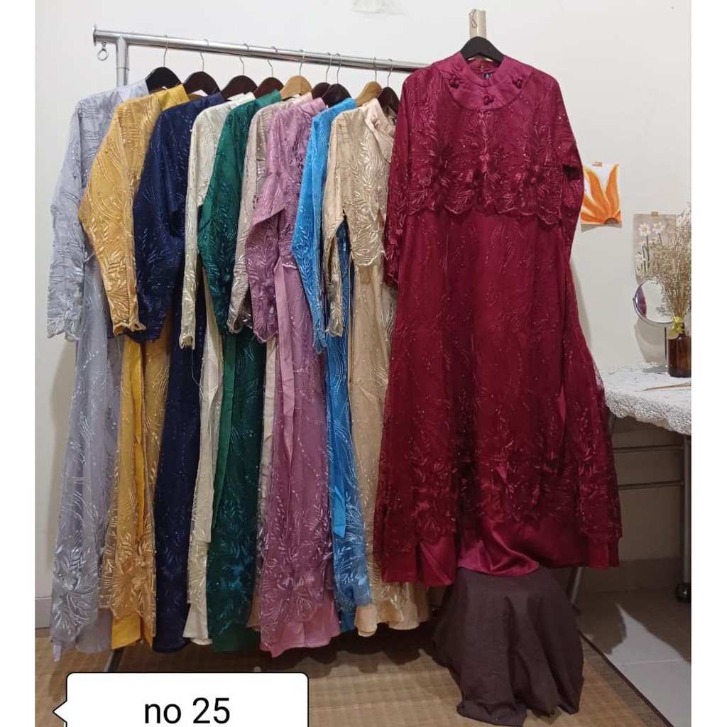 LONG GAMIS TULLE MUTIARA BORDIR  MIX VELLVET PREMIUM