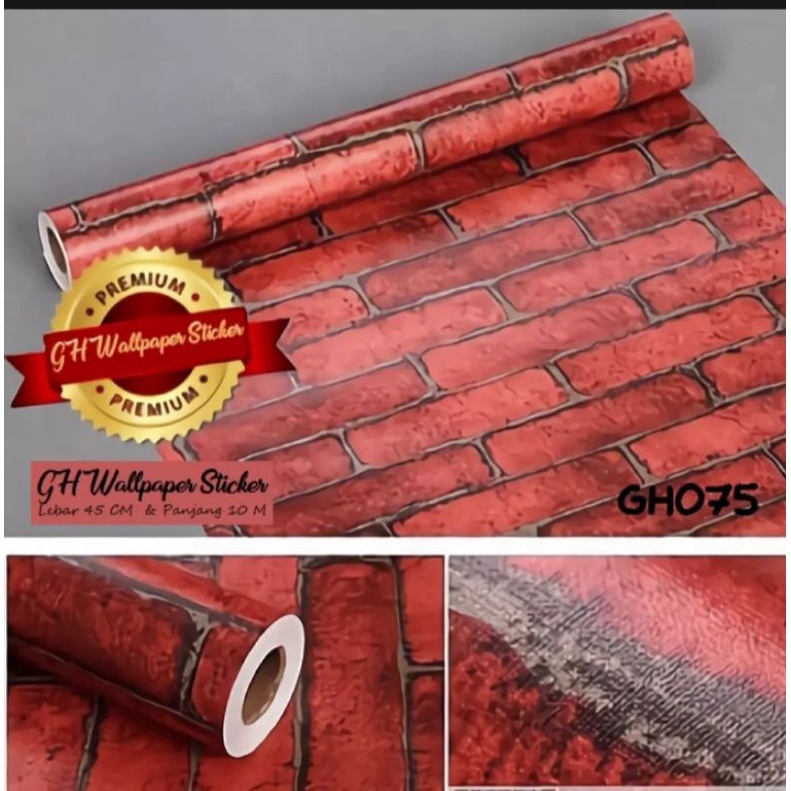 Wallpaper Dinding Kamar Tidur HD - 45CM x 10M Anti Air - Wallpaper Stiker Dinding Murah (Bata Merah)