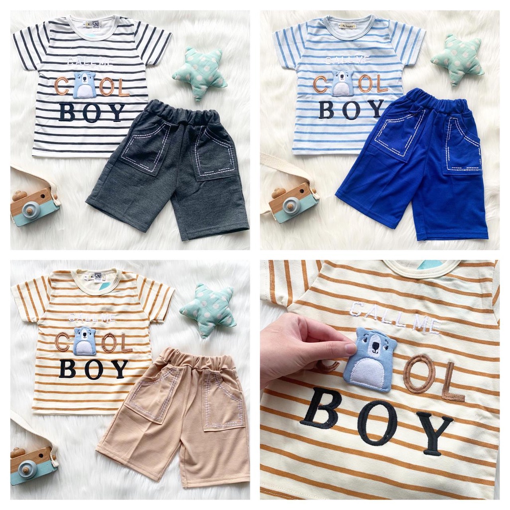 setelan anak laki laki kaos rumah adem set shirt 1-7 tahun COOL BOY short pants set