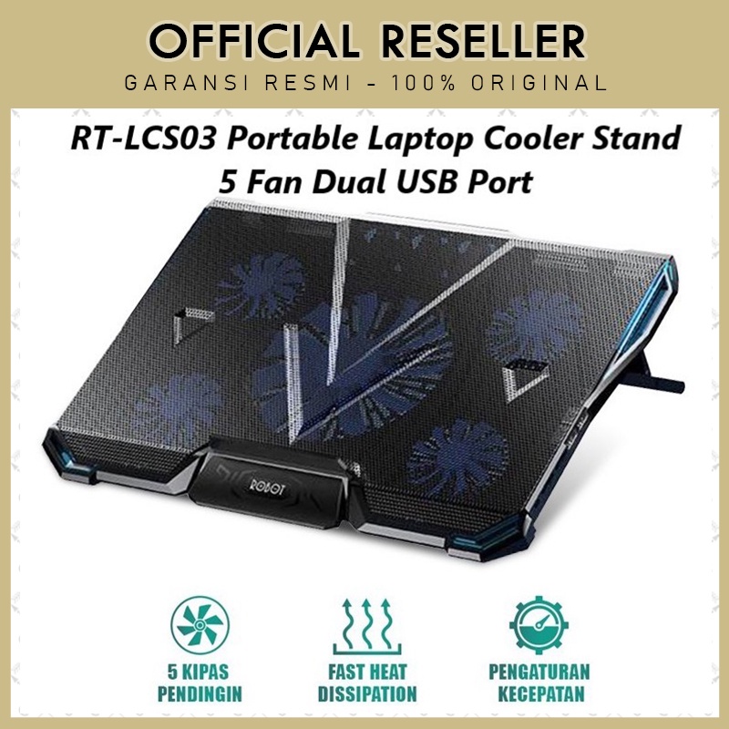 Robot RT-LCS03 Portable Laptop Cooling Stand 5 Fan 2 USB Port