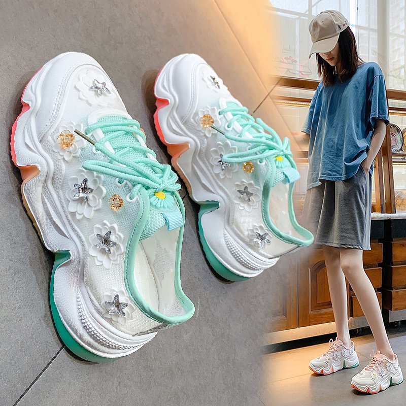 Sepatu Wanita Import Sneakers Putih Tapak Rainbow Sneaker Terbaru Sepatu Jalan Korea Kekinian SP-157