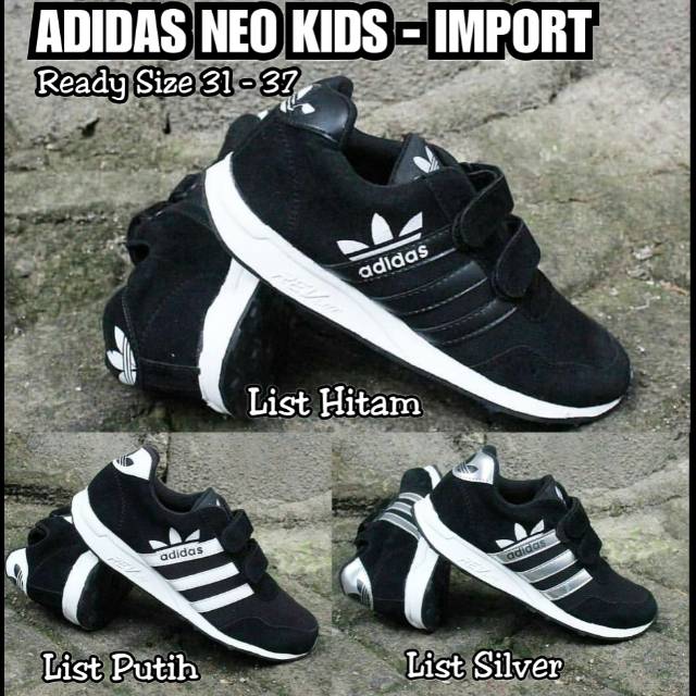 Sepatu Adidas Neo Hitam Kids Import. sepatu sekolah anak. sepatu adidas hitam