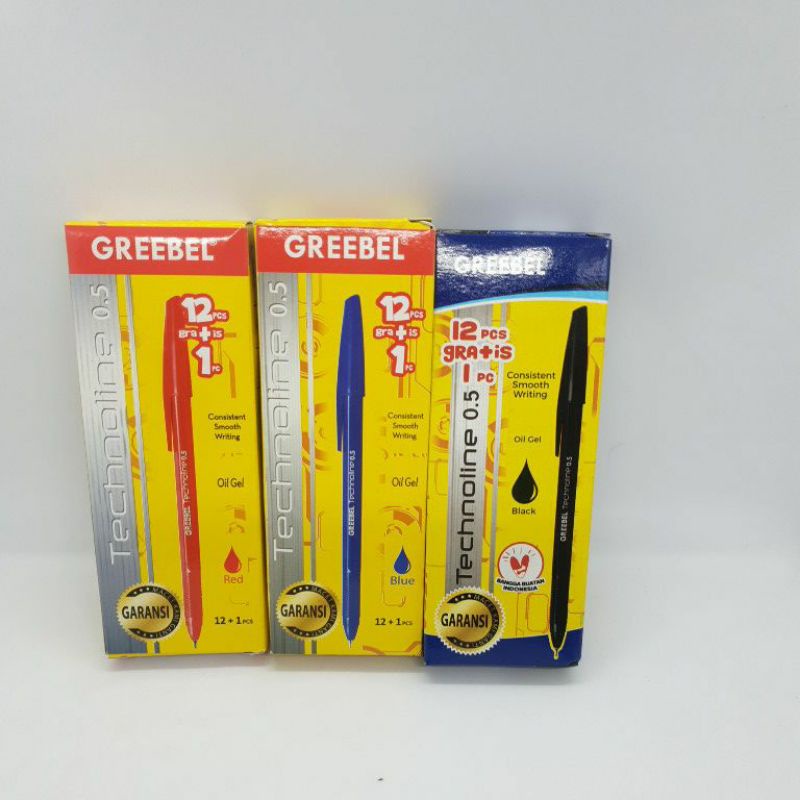 

ballpoint / pulpen / pen greebel technoline 0.5 12+1pcs hitam, biru dan merah