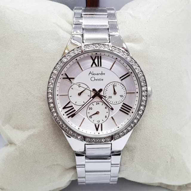Jam Tangan Wanita/Cewek Alexandre Christie AC 2718 Silver White.Original Garansi Resmi 1 Tahun
