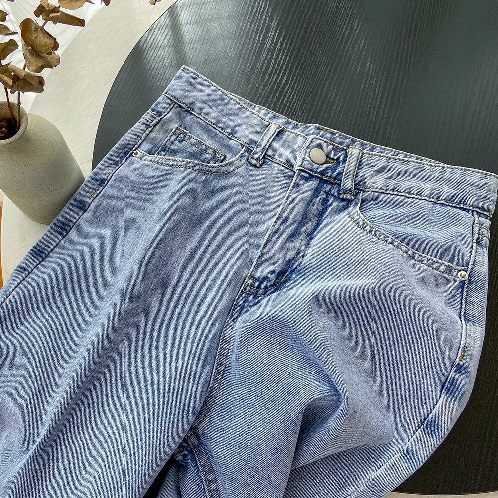 Biru Highwaist Kulot Celana Jeans panjang Wanita Kualitas premium