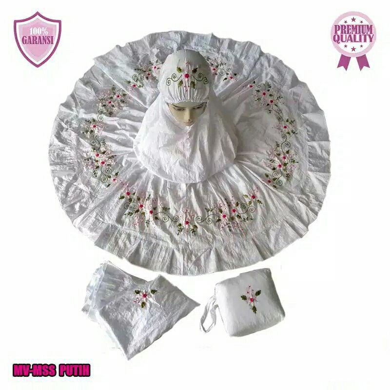 MV-MSS PUTIH Mukena Stelan Parasut Premium Sulam Pita|Mukena traveling