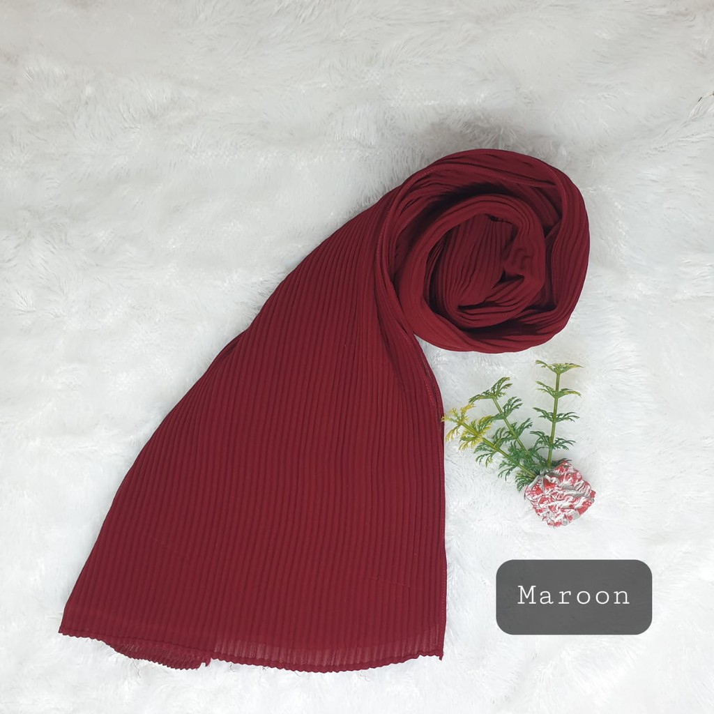 Pashmina Plisket Ceruty Babydol Full Plisket Lidi Tanpa Lipatan-MAROON