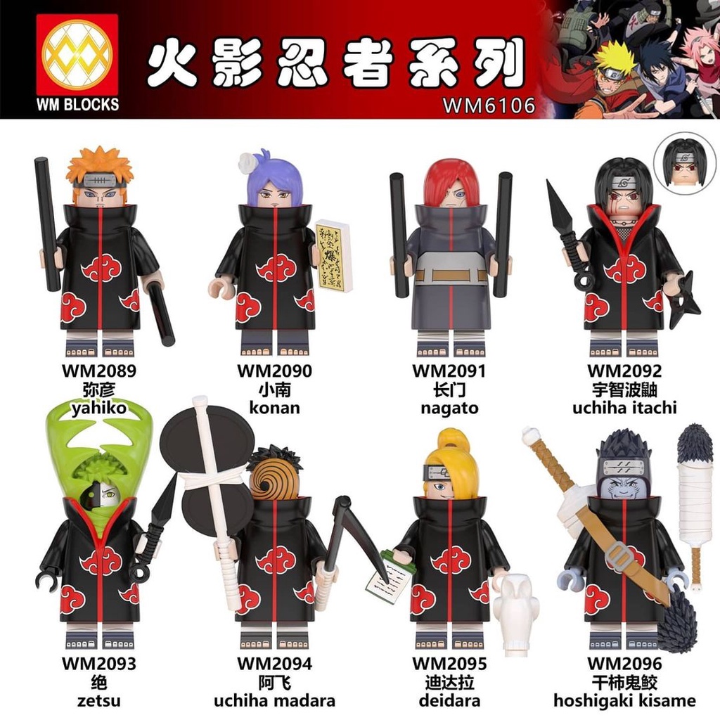 Mainan Action Figure Lego Minifigure Naruto Akatsuki Sasuke Madara Itachi Obito