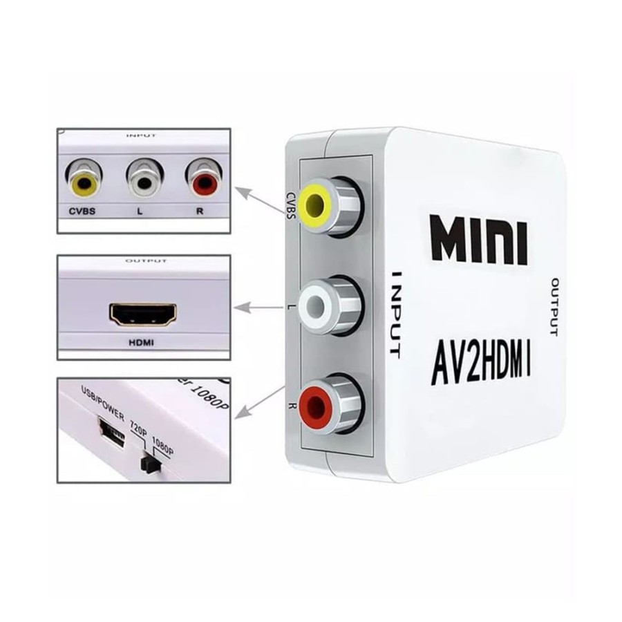 AV (RCA) TO HDTV Converter Adapter Mini Box/ RCA To HDmi (M)