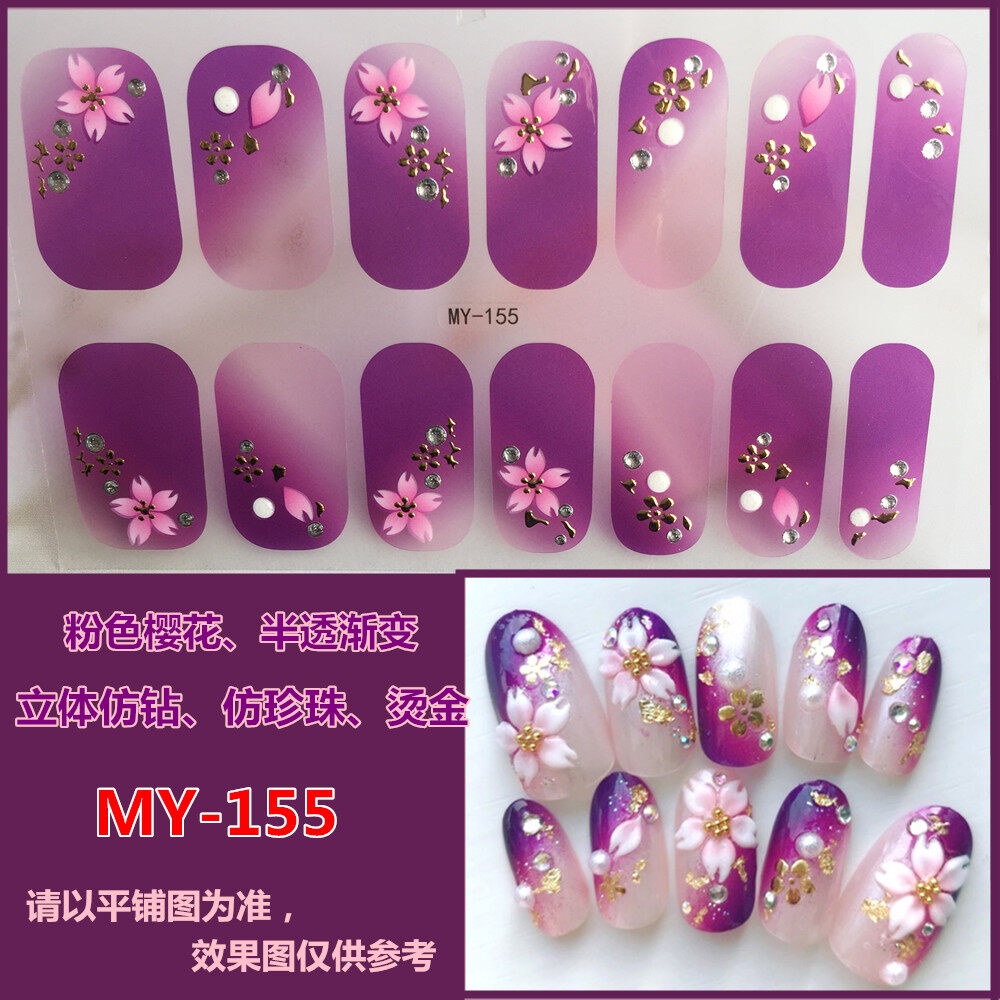 MY 14Pcs/Set Stiker Kuku 3d Desain Bermotif High End Berlian Mutiara Permata Warna-Warni Untuk Tempel Tahan Air Tahan Lama Menicure Stickers Korea Self Adhesive Fashion Sticker kuku Full Aksesoris Dapat Kupas Mudah Digunakan Dan Dilepas Anti Air Nail Art