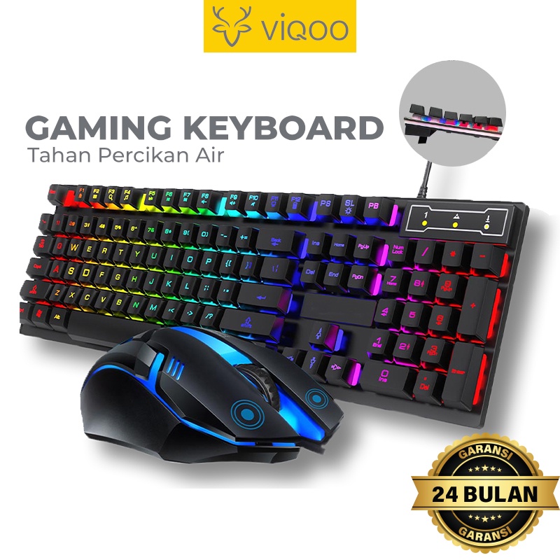 【COD】 Viqoo Pengukiran Laser Paket Gaming Key board dan Mouse RGB G12 Gaming USB Cable