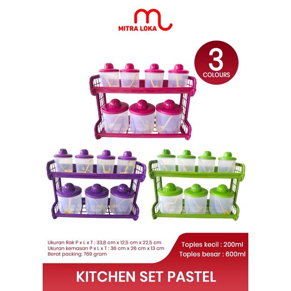 Mitra Loka Tempat Bumbu Dapur Set Gantung Susun 2 Plastik GRATIS Sendok Pelastik Kitchen Set Pastel