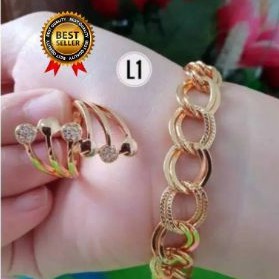 set perhiasan lapis emas 24k gelamg rantai dan cincin xuping