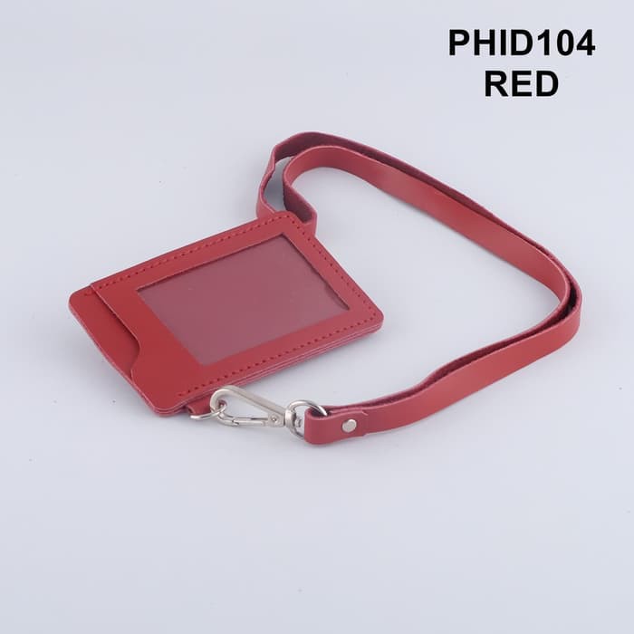 

gantungan ID card kulit asli warna merah id card holder PHID104