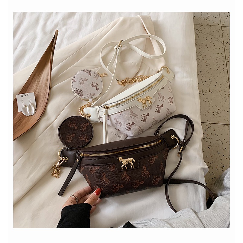 BJ81693 (2IN1) - COFFEE/WHITE - TAS SLEMPANG KECIL DOMPET KOIN WANITA IMPORT TAS WANITA FASHION IMPORT MODIS ELEGAN TERMURAH TERLARIS TERBARU BAGSTORE JAKARTA TAS BATAM ELJ5624 GT1693