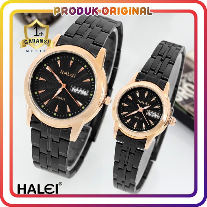 COD JAM TANGAN COUPLE HALEI ORIGINAL 348 TANGGAL HARI AKTIF WATER RESISTANT STAINLES STEEL