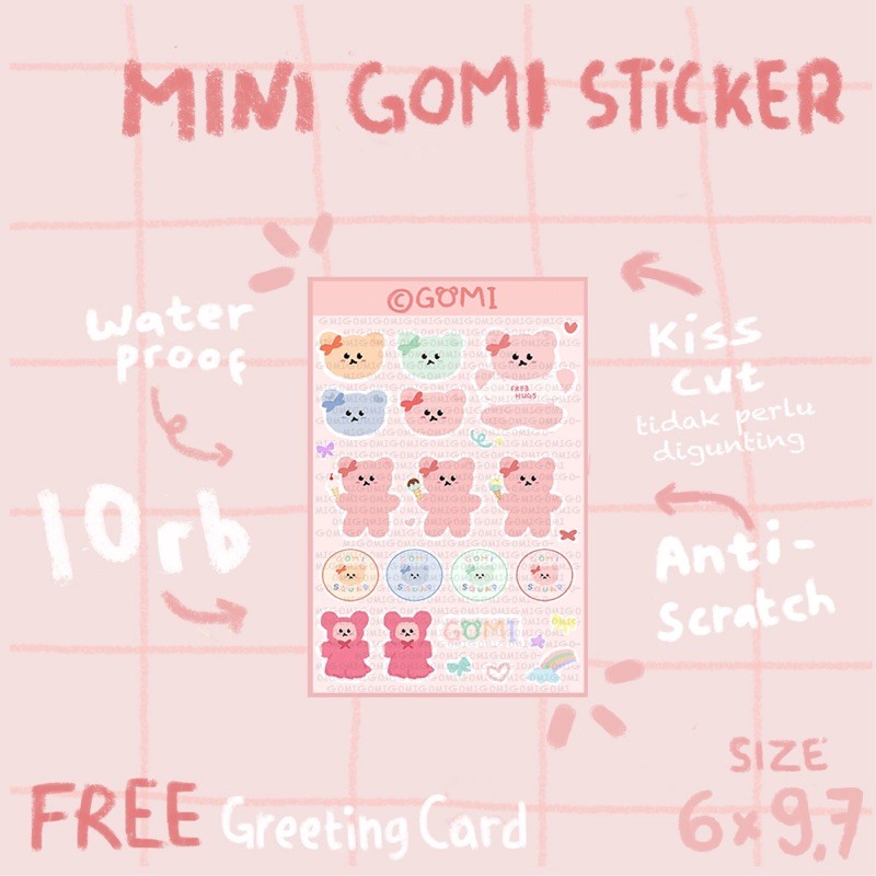 

[FREE POSTCARD] Mini Gomi Sticker | Kiss Cut | Vinyl Sticker | Journal Planner Laptop Tumblr | Remov