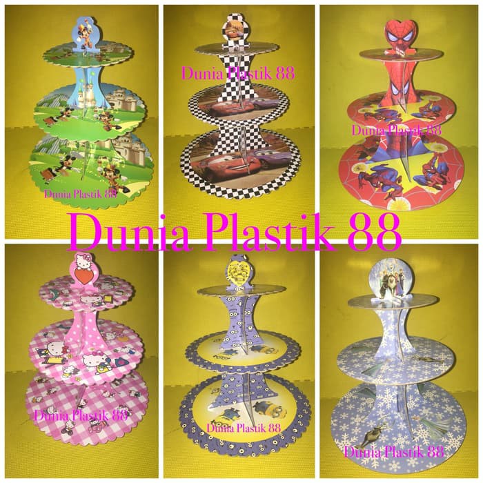 

STANDING stand tempat kue cup CAKE cupcake 3 tier susun motif KARAKTER