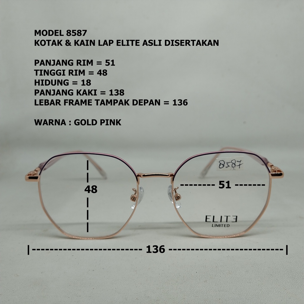 FRAME KACAMATA BESI WANITA CEWEK GOLD PINK 8587
