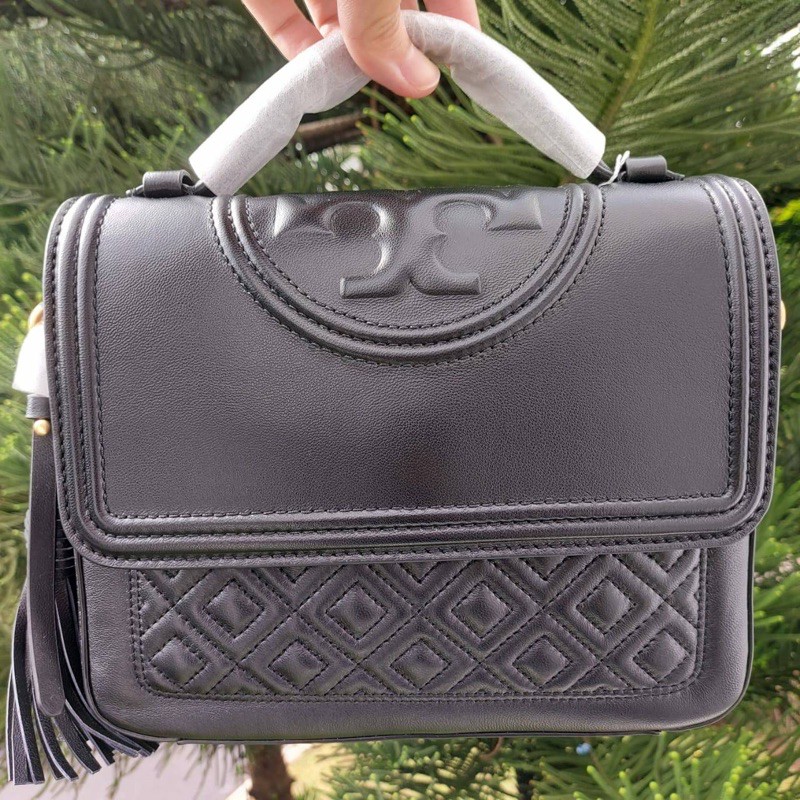 NWT Tory burch fleming satchel black