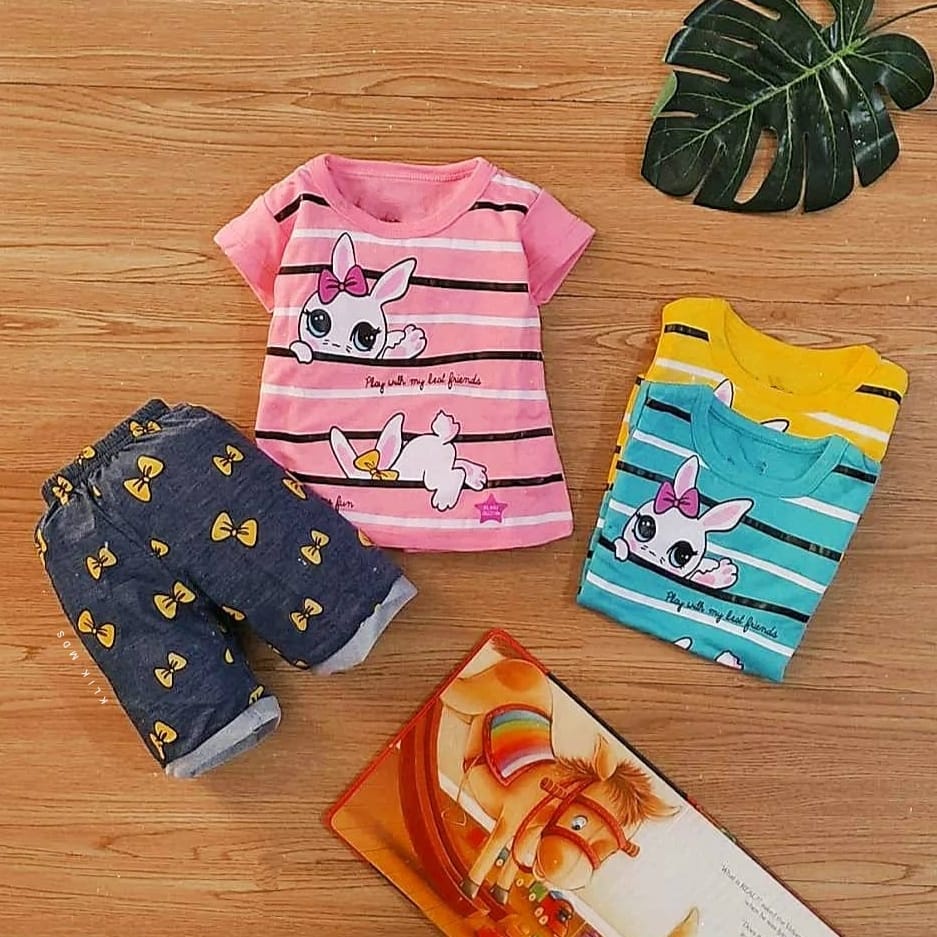 Klik Mds Setelan Baju  Bayi Perempuan Atasan dan Celana Motif Set Cewe 3 Ukrn Estimasi Usia 0-12 Bln