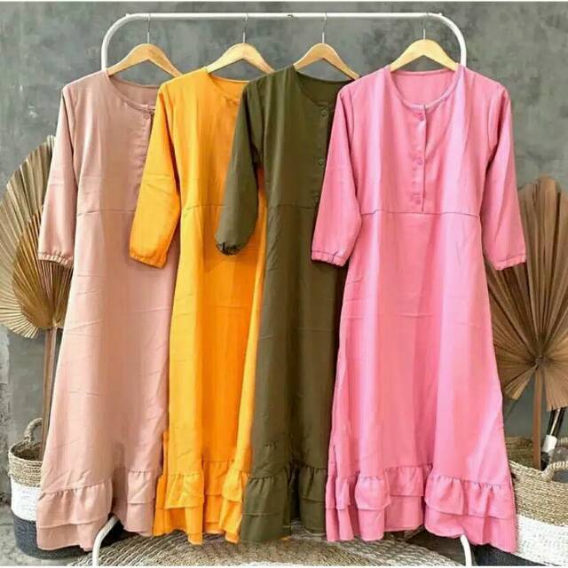 CINDY DRESS MOSCREPE PREMIUM | GAMIS DOUBLE REMPEL | GAMIS SYARI MUSLIM BUSUI FRIENDLY (1KG MUAT 3PC
