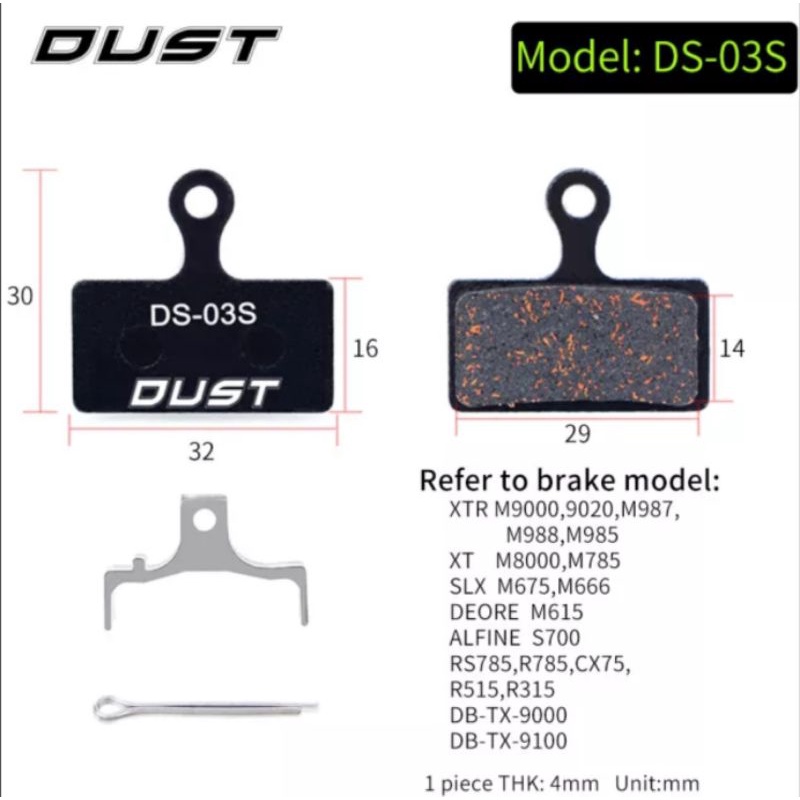 Dust DS-03S Kampas Rem For Shimano Deore SLX XT Alfine Brake Pad Sepeda