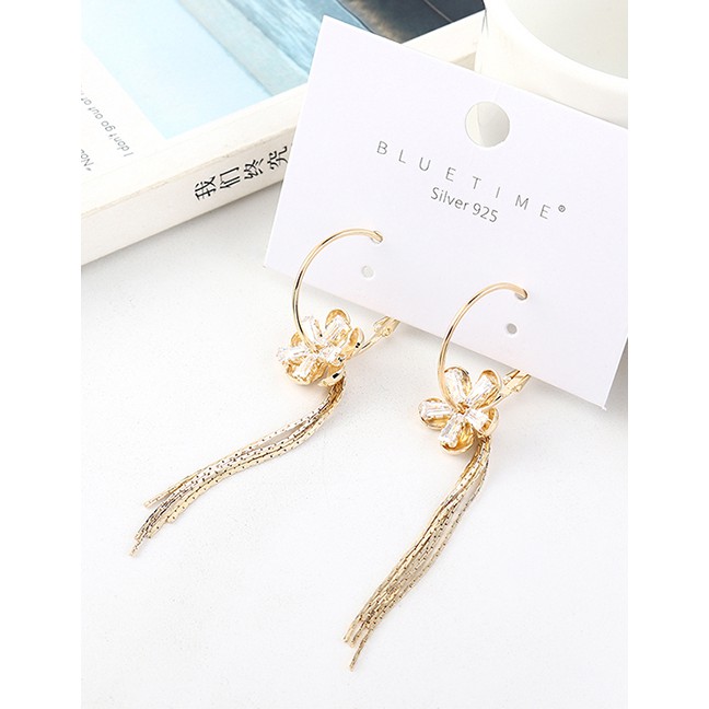 LRC Anting Tusuk Fashion Golden Small Buds Plated Real Gold Tassel S925 Silver Pin Earrings Y63060