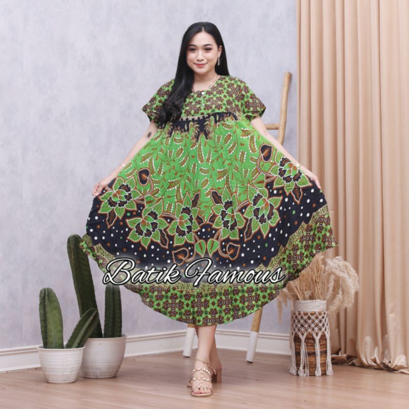 DASTER PAYUNG JUMBO COKLAT KANCING DEPAN BUSUI BUMIL-Mawar hijau