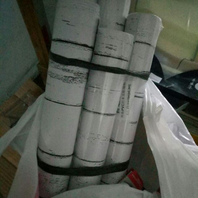 W5030 Wallpaper Sticker Dinding Murah, Motif Kayu Putih, Vintage