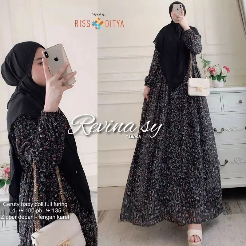 Revina Gamis Wanita Busui Muslimah Dress Bunga Bunga  Bahan Ceruty Babydoll
