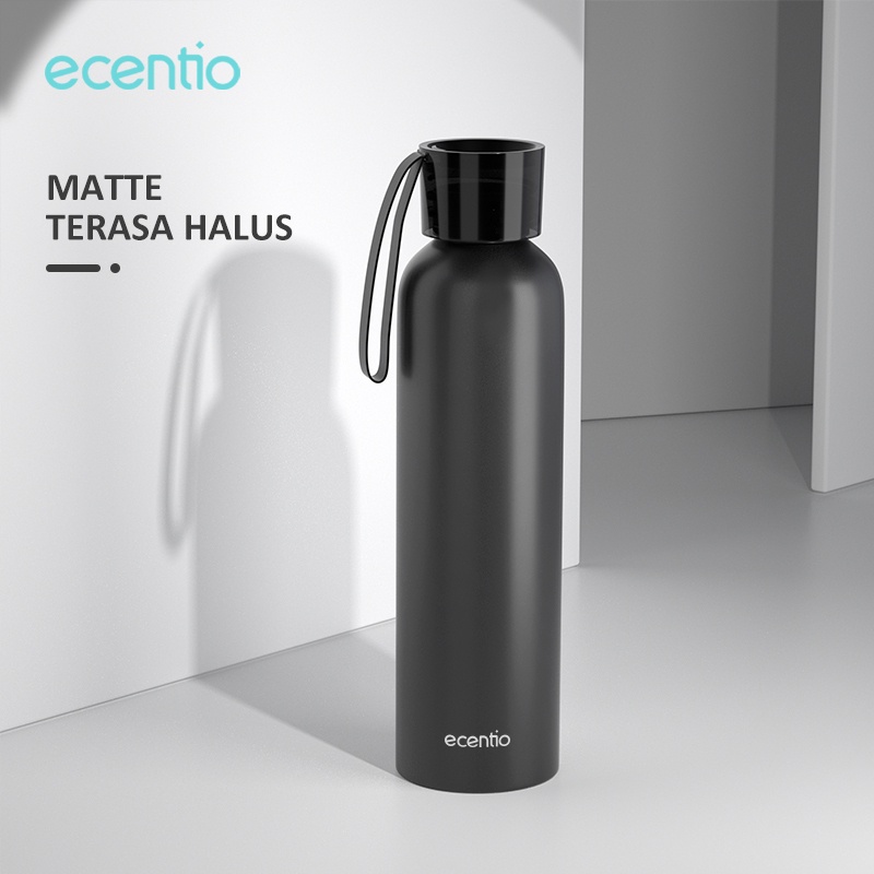 ecentio &amp; FOODI Aluminum 650ml Sport Tumbler anti tumpah hitam matte/botol minum 650ml hitam/aluminum bottle 650ml black