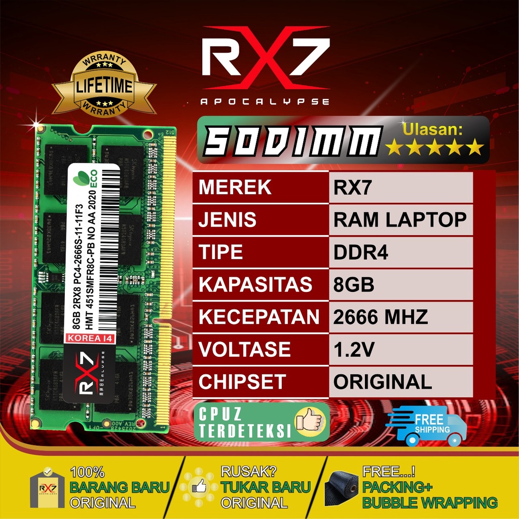 MEMORY RAM RX7 DDR4 8GB 2666 MHz PC 21300 RAM LAPTOP SODIMM GARANSI RESMI