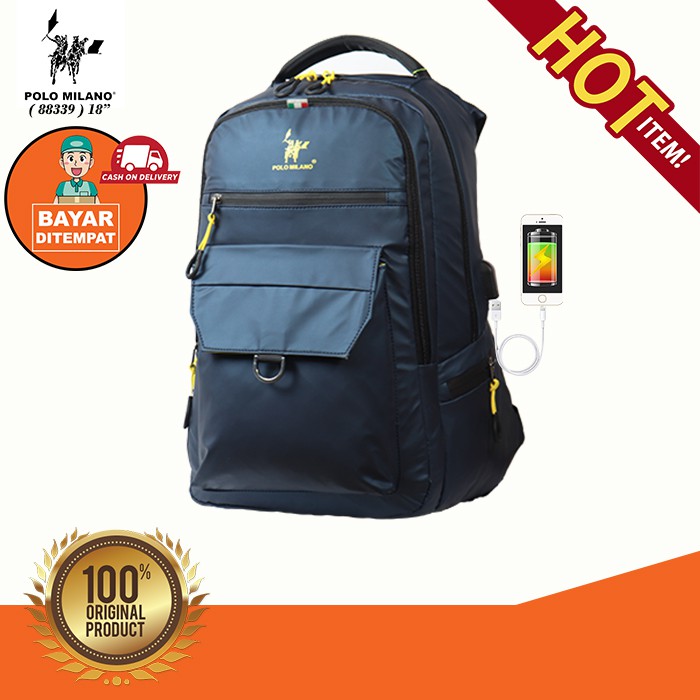 BEST SELLER TAS RANSEL PRIA IMPORT POLO MILANO - 88339 - FREE BOTOL - TERLARIS USB ANTI AIR MURAH