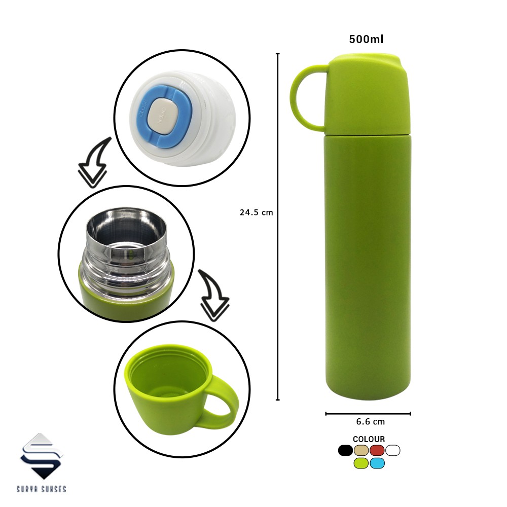 Termos Air Panas Polos Gelas Tutup Cangkir Vacuum Cup 500ml H557