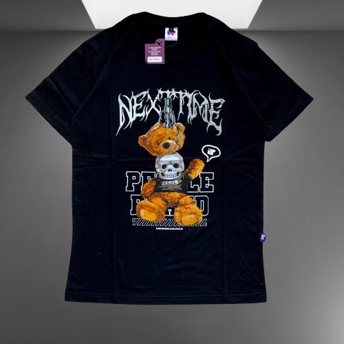 TSIHRT DISTRO PRIA NEXT TIME PEOPLE BRAND ORIGINAL HITAM BONUS STICKER