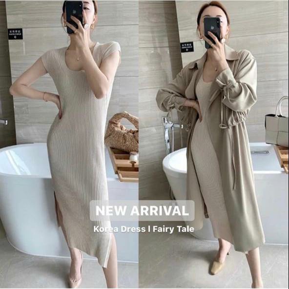 WSE390 - Dress Rajut Molly L-XL LD 100-120 CM Dress Rajut Wanita Lengan Pendek Maxi PREMIUM QUALITY