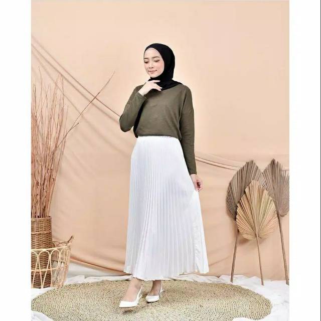 ROK PLISKET POLOS PREMIUM | ROK PLISKET PUTIH | ROK POLOS PUTIH PLISKET